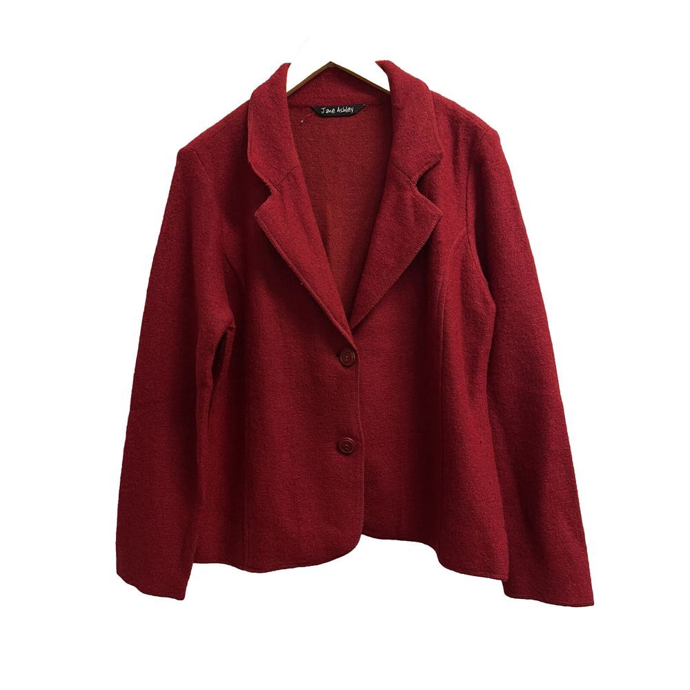 Jane Ashley Women's L Red Wool Blend Button Jacket‎ Sweater Blazer Notch Collar